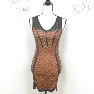 Alt. B Leopard Faux Leather Trim Dress